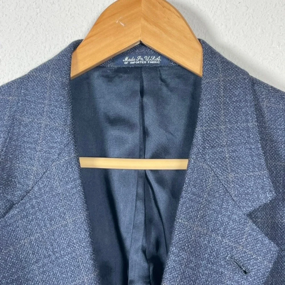 Austin Reed Blazer Mens 44R Blue Glen Plaid Wool Sport Coat USA Wright & Simon